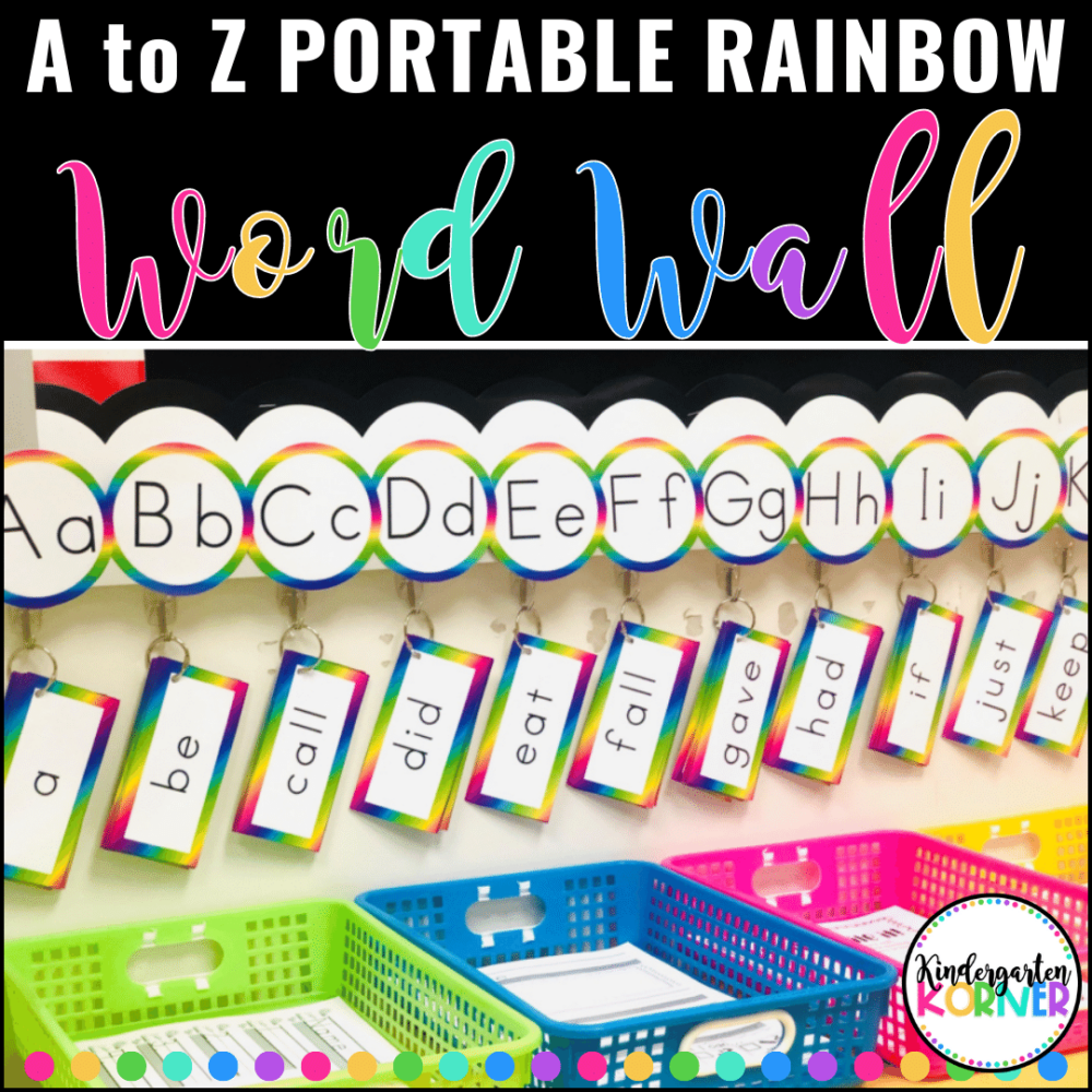 A to Z Rainbow Portable Word Wall - 220 Word Cards, Letter Headers, Borders, & Banners